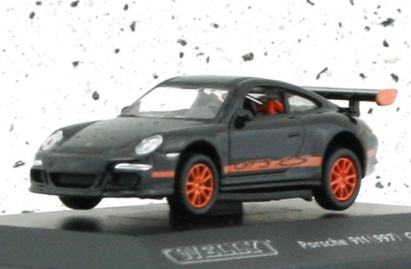 PORSCHE 911 GT3 RS (997) - black / orange - WELLY 1:87