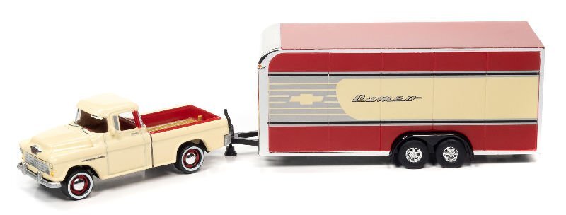 CHEVROLET Cameo + closed car trailer - 1955 - Ivory - Johnny Lightning 1:64