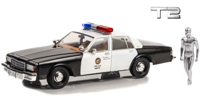 CHEVROLET Caprice with T-1000 Figure - Terminator 2 - Police - Greenlight 1:18