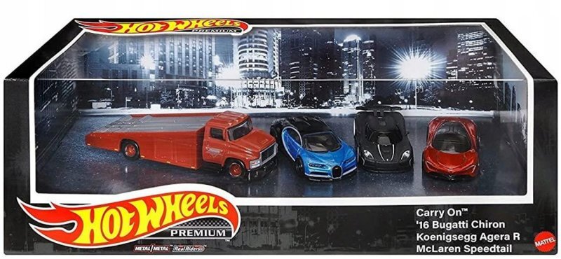 4 Car Set Carry on, Bugatti, McLaren & Koenigsegg - Hot Wheels 1:64