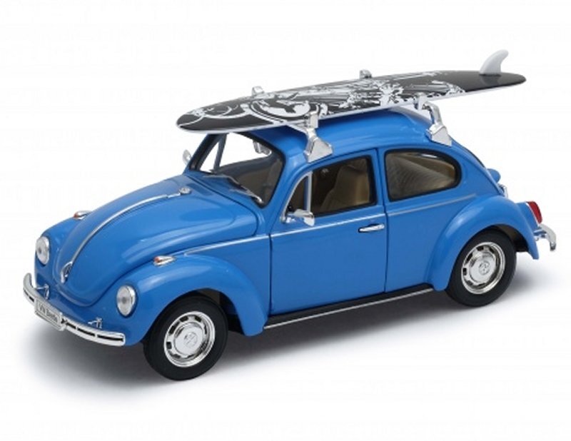 VW Volkswagen Käfer / Beetle with Surfboard - blue - WELLY 1:24
