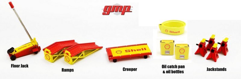 Werkstatt Set / Shop Tool Set - SHELL - 11 pc - yellow / red - Greenlight 1:18