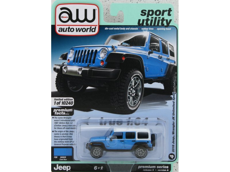 JEEP Wrangler JK Unlimited Sport - 2018 - blue - Auto World 1:64