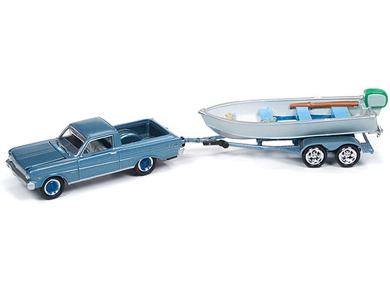 FORD Ranchero with Boat & Trailer - 1965 - silverblue - Johnny Lightning 1:64