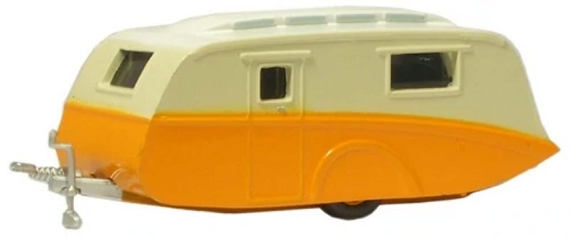 Wohnwagen / Camper Trailer Caravan - orange / cream - Oxford 1:76