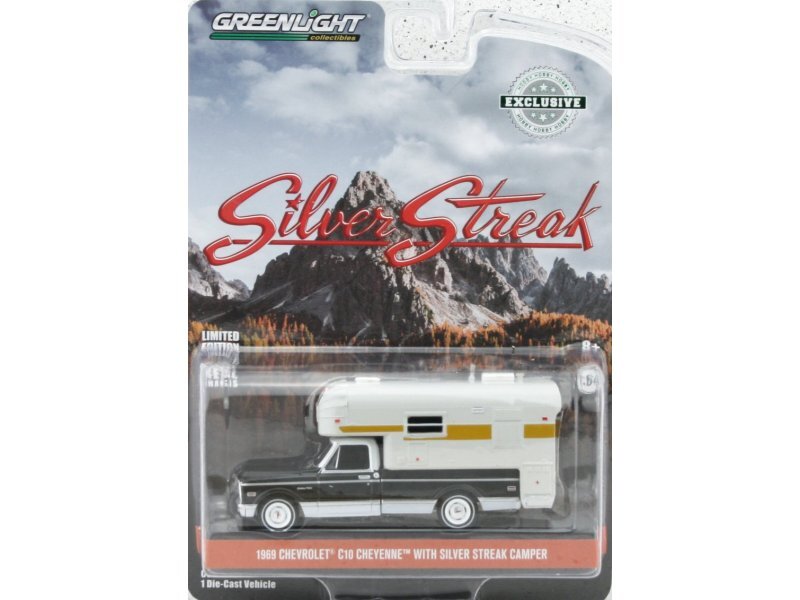 CHEVROLET C10 Cheyenne with Silver Streak Camper 1969 - black - Greenlight 1:64