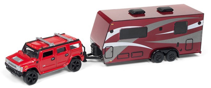 AMC HUMMER H2 with Camper Trailer - 2004 - victory red - Johnny Lightning 1:64