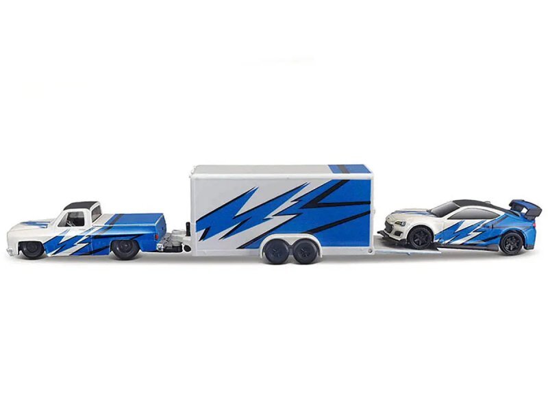 1987 CHEVROLET 1500 + Trailer + 2019 SUBARZ BRZ  - blue / white - MAISTO 1:64